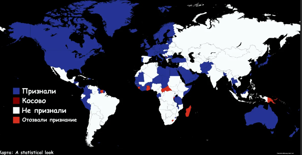 После вчерашних новостей красного на этой карте добавится. Само по себе "признание" не играет решающей роли. Но зато наглядно демонстрирует, как распределяются "коалиции"