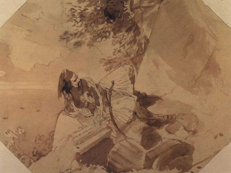 «Грек, лежащий на скале», сепия