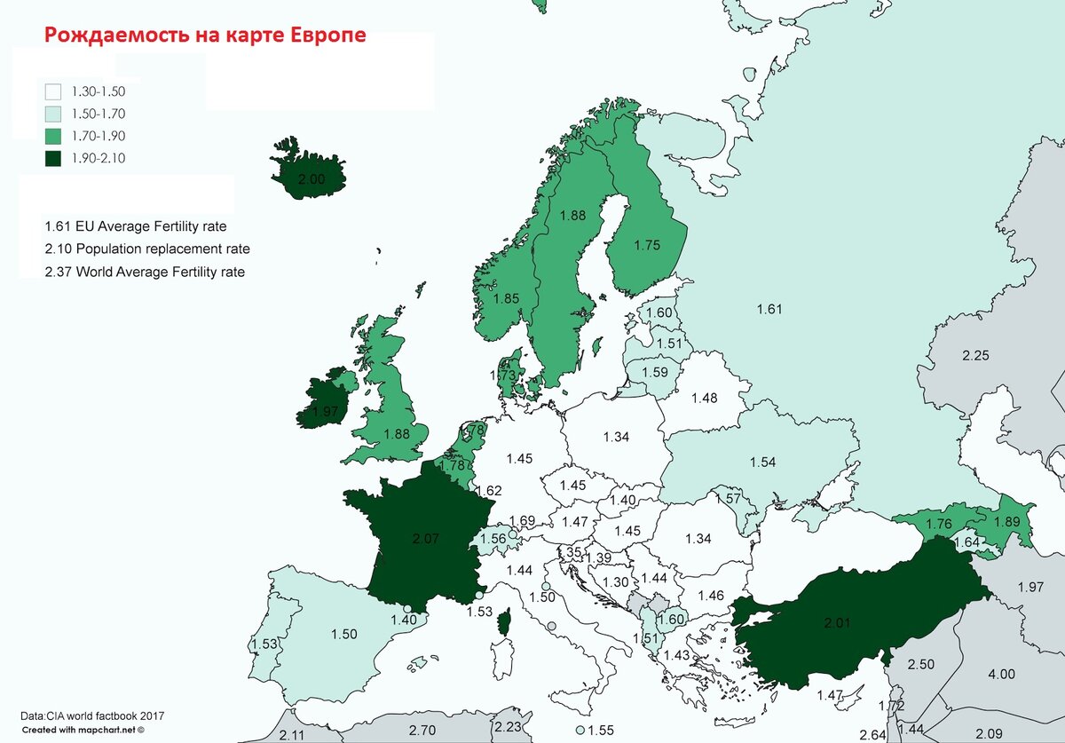 Карта рождаемости в европе