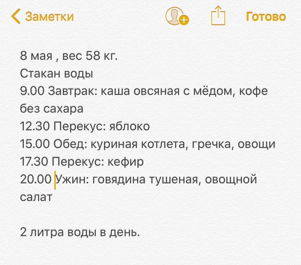 Пример моего приема пищи на день