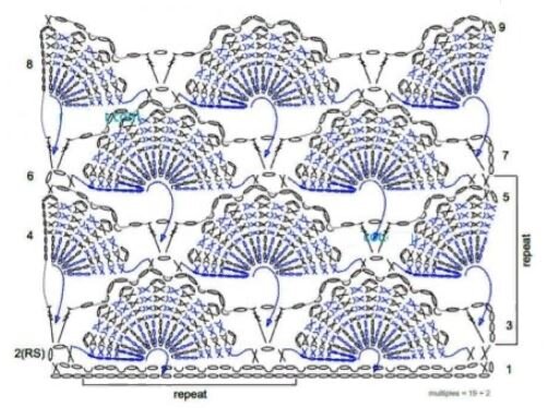 Вязаные узоры крючком «веера»
