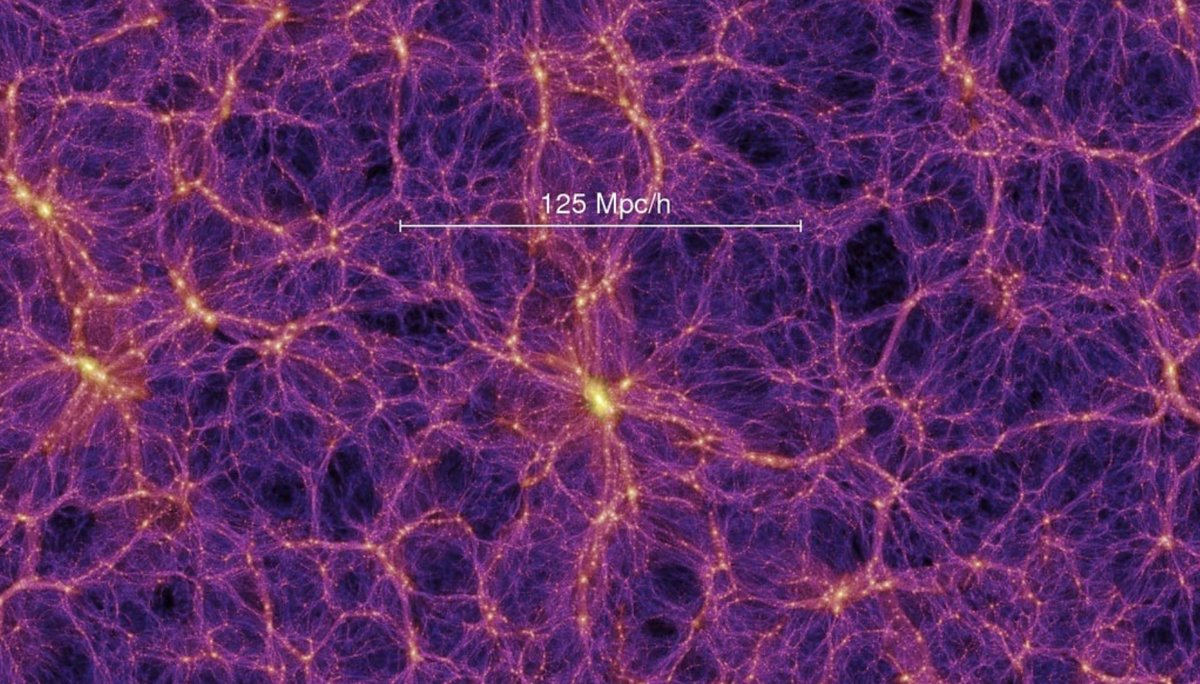 Изображение крупномасштабной структуры Вселенной, показывающее нити и пустоты внутри космической структуры