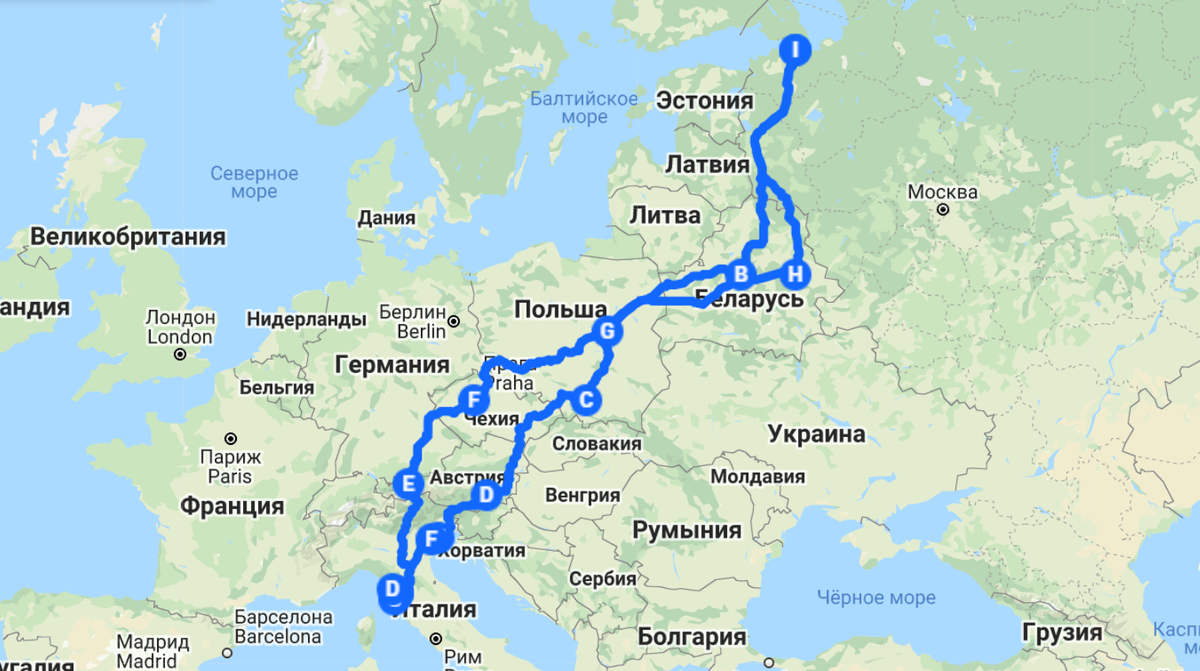 Автомобильный маршрут Санкт-Петербург — Тоскана