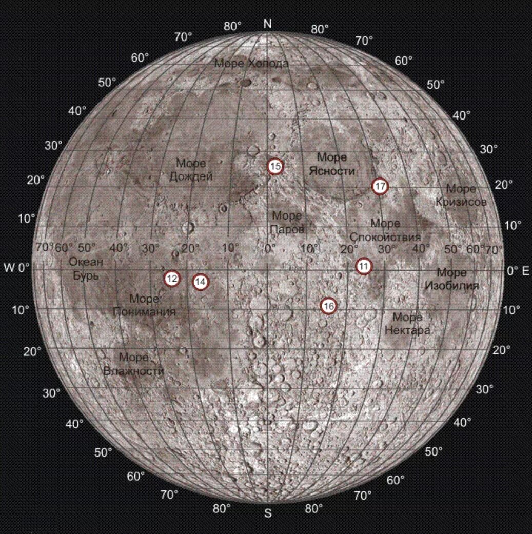 Карта кратеров луны