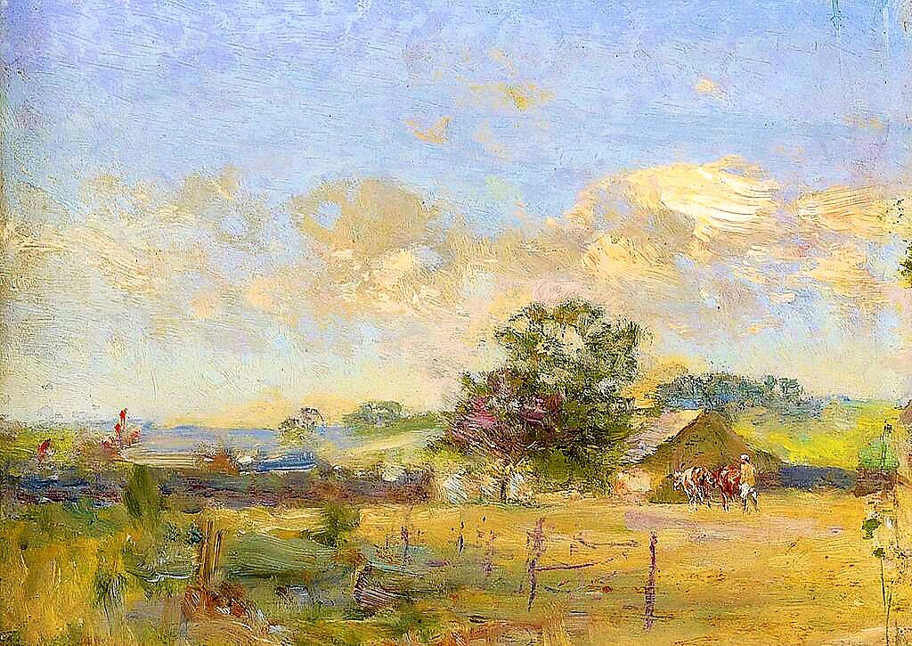 «Летний пейзаж с коровами», масло, панель, 13.4 × 18.7 см, частное собрание, Швейцария