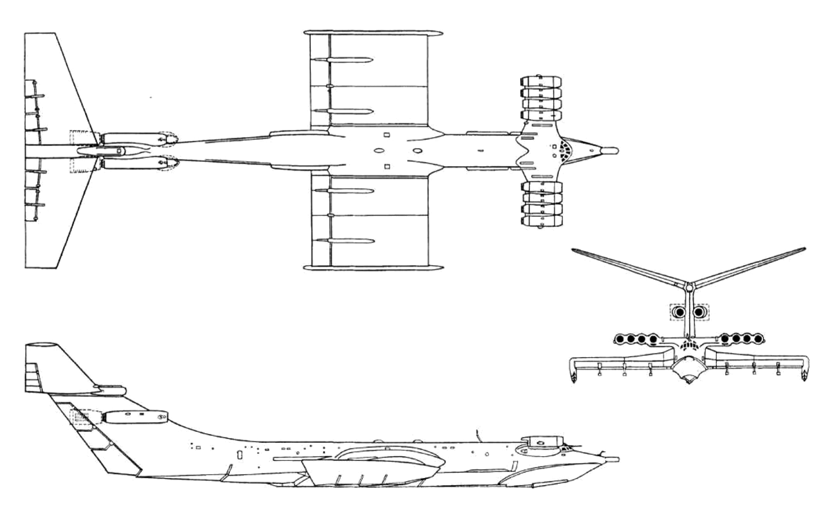 Чертёж экраноплана "Каспийский монстр"