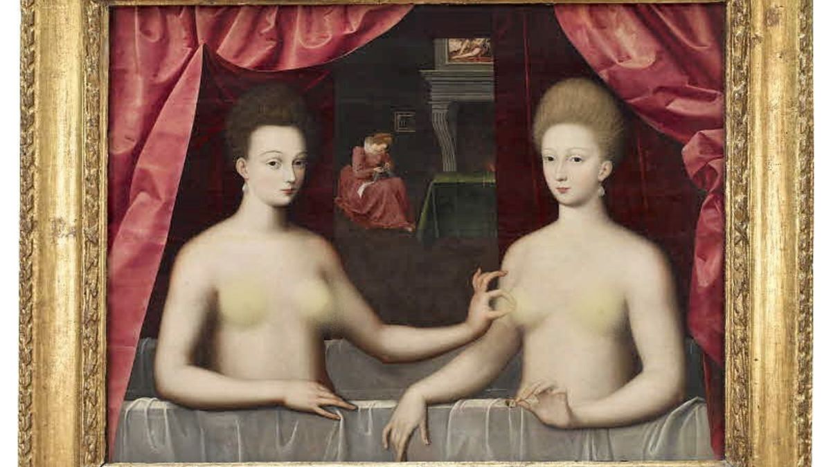 Портрет Габриэль д’Эстре с сестрой (?), 1594 или 1599 годы, неизвестный художник школы Фонтенбло, Франция. © Лувр, Париж