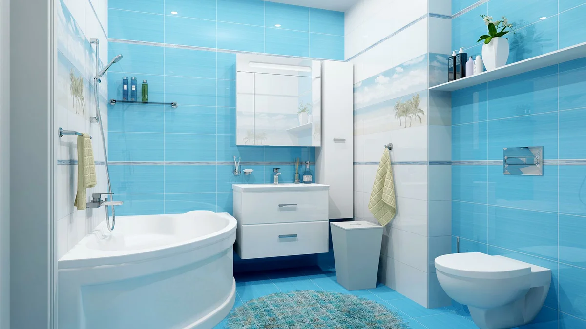 Самостоятельный декор ванной комнаты кафельной плиткой и виниловыми наклейками (32 фото)