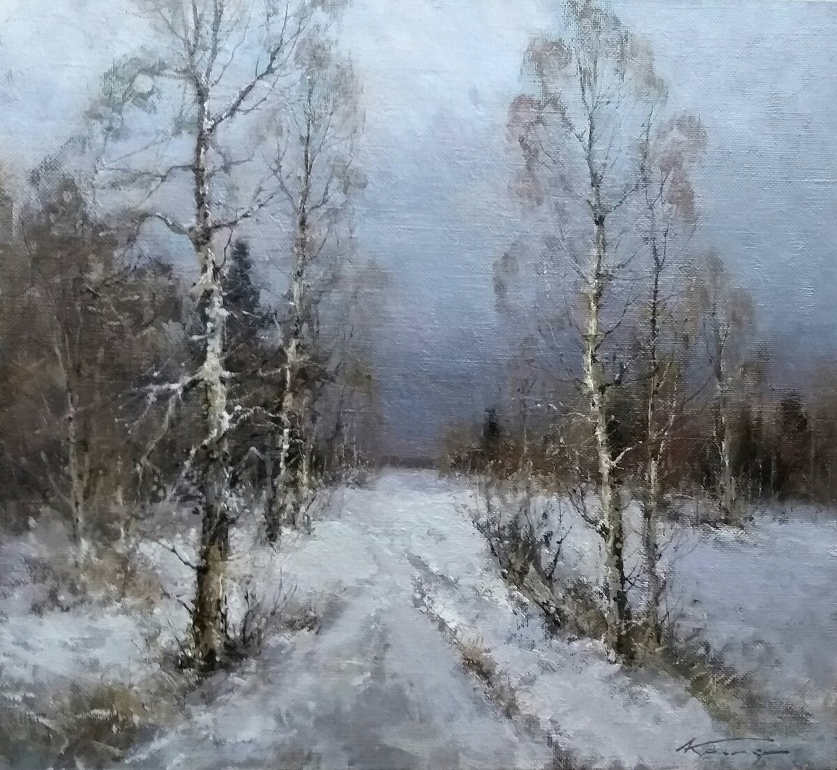 Новая картина Александра Кремера "Зимний вечер" х,м, 45х45 Публикации об его картинах есть на другом моем канале "Живопись 21 века"