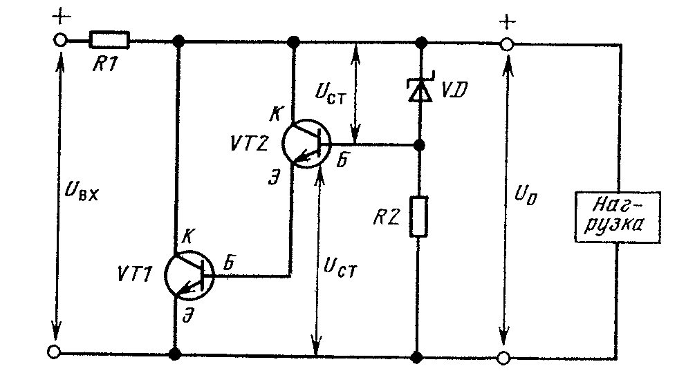 Схема параллельного стабилизатора напряжения
