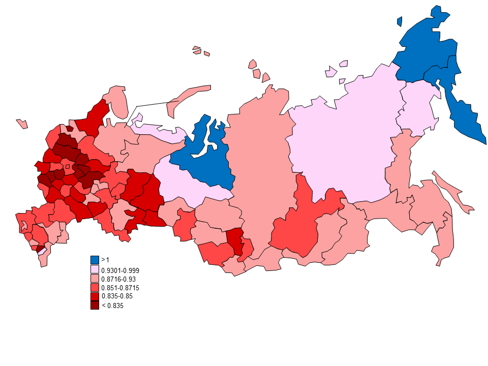 Карта густонаселенности россии