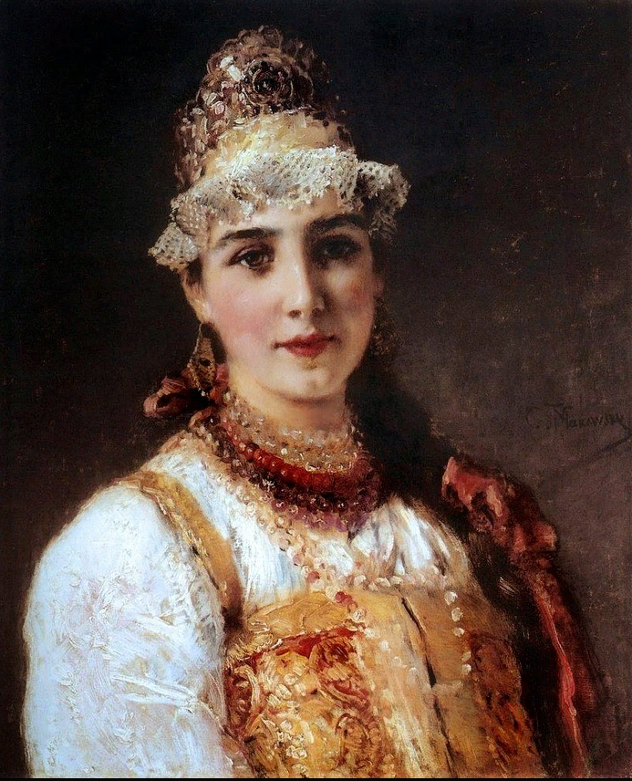 К. Маковский, Девушка в жемчужном ожерелье,1880