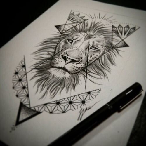 Иллюстрация Эскиз тату огненный лев в стиле абстракция, графика,