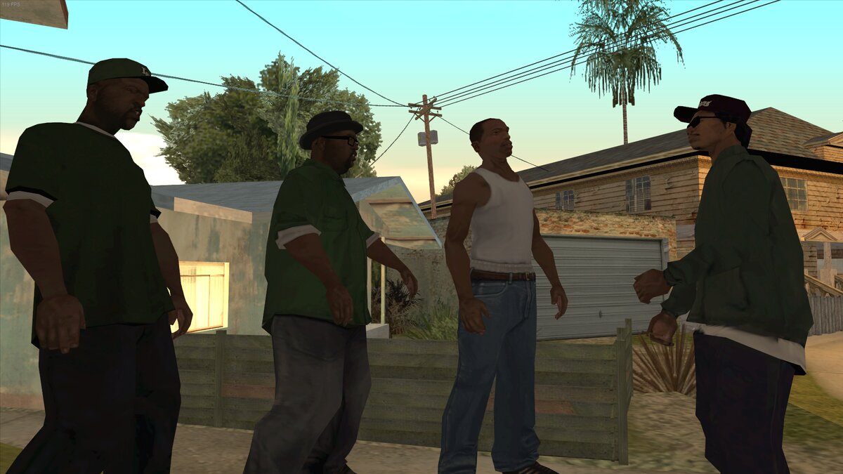 Весь костяк Гроув Стрит в сборе Шон, Биг Смоук, Си Джей и Райдер