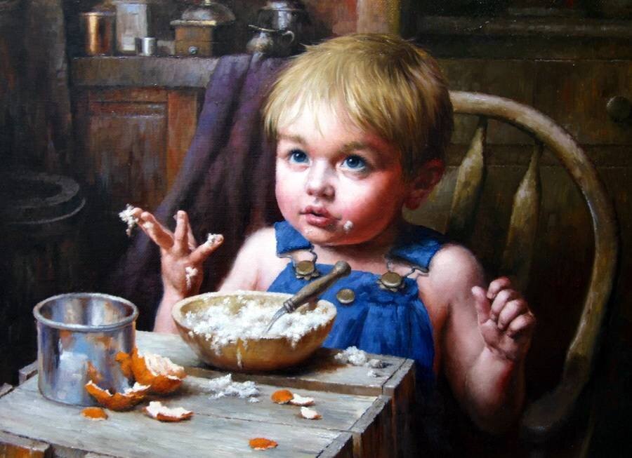 Дети едят масло. Морган Вейстлинг. Дети с едой в живописи. Картины с едой и детьми.
