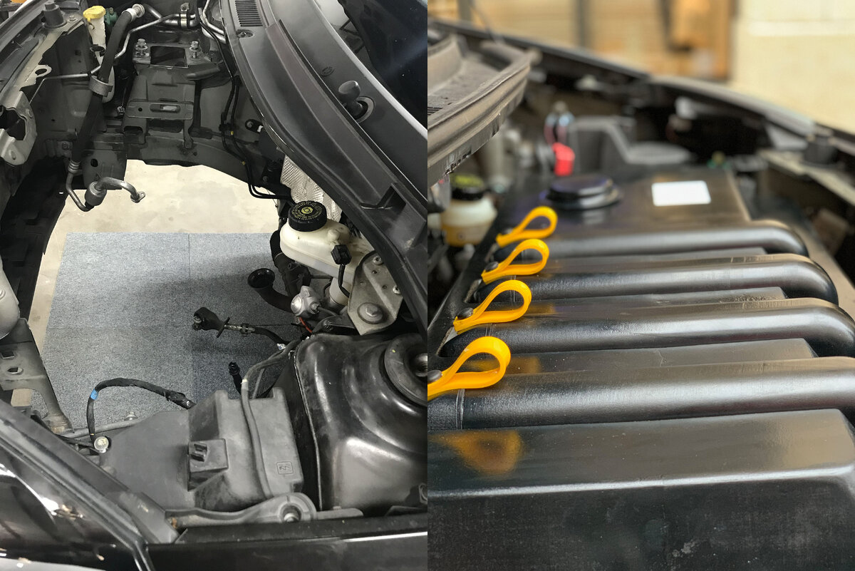 Пустой отсек двигателя внутреннего сгорания и новый модернизированный электродвигатель электрического прототипа Renault Twingo. Источник: Transition-One/