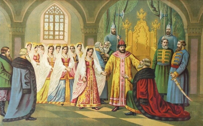 Выбор невесты Царя Алексея Михайловича. Хромолитография А.Абрамова, 1882