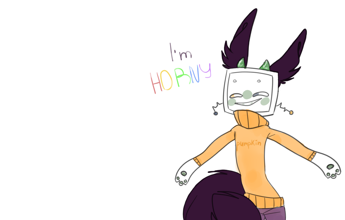 Лел, просто понравился именно этот рисунок с ним. (У него нету рожек, просто нужно было нарисовать их для шутки "I'm HORNY") Кто понял шутку тот молодец.