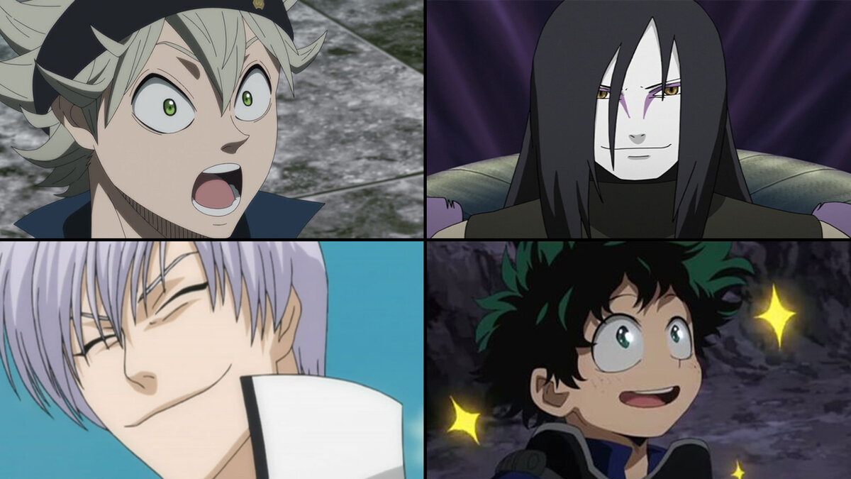 Аста (Черный Клевер), Орочимару (Наруто), Гин (Блич), Мидория (Моя геройская Академия)