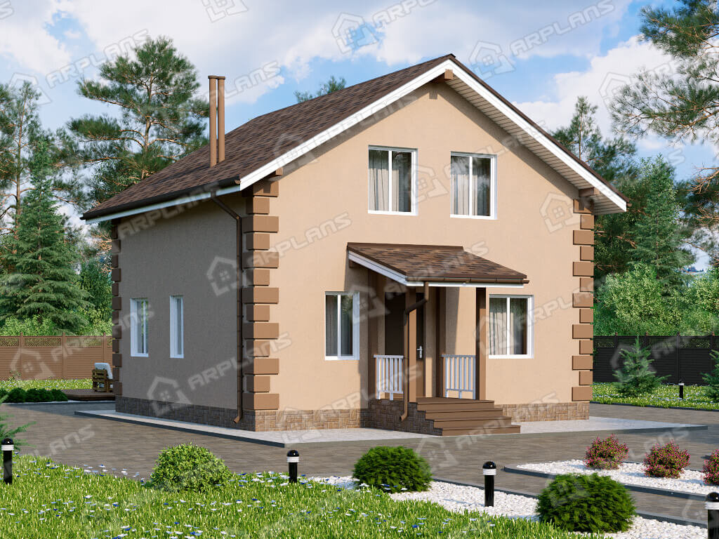 Фото 1 двухэтажного дома из газобетона с мансардой, 3 спальнями, и вторым светом.100 кв м. Источник arplans.ru Проект К-030