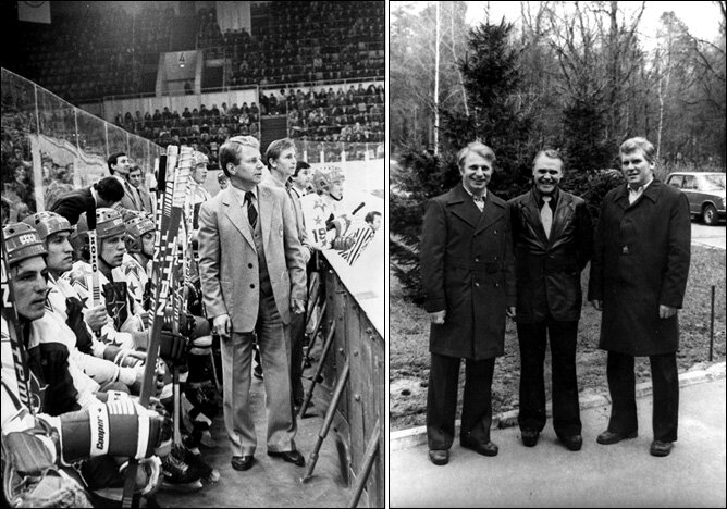 Самый крайний справа и самый "здоровый" - это он и есть Анатолий Ионов. Понятно, что в центре и в роли тренера на фото слева Моисеев, на фото справа крайний слева - Мишаков.  В общем вся "системная" тройка Тарасова в гражданке, то есть не в форме. Фотоархив ТАСС.