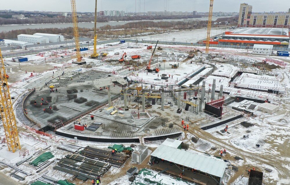 Строительство многофункционального спортивного-комплекса G-Drive Арена в Омске, ноябрь 2020 года