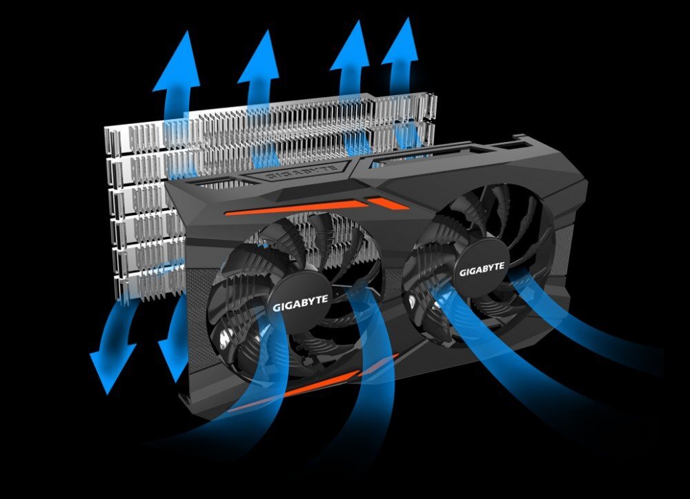 Как работает видеокарта. Gigabyte GEFORCE GTX 1050 ti Windforce OC 4g. GTX 1050 ti OC охлаждение. 1050 Gigabyte ti 2 вентилятора. 1050 Ti турбина.