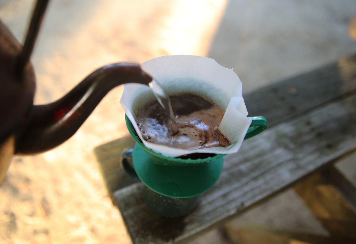 Morning coffee on a campsite.