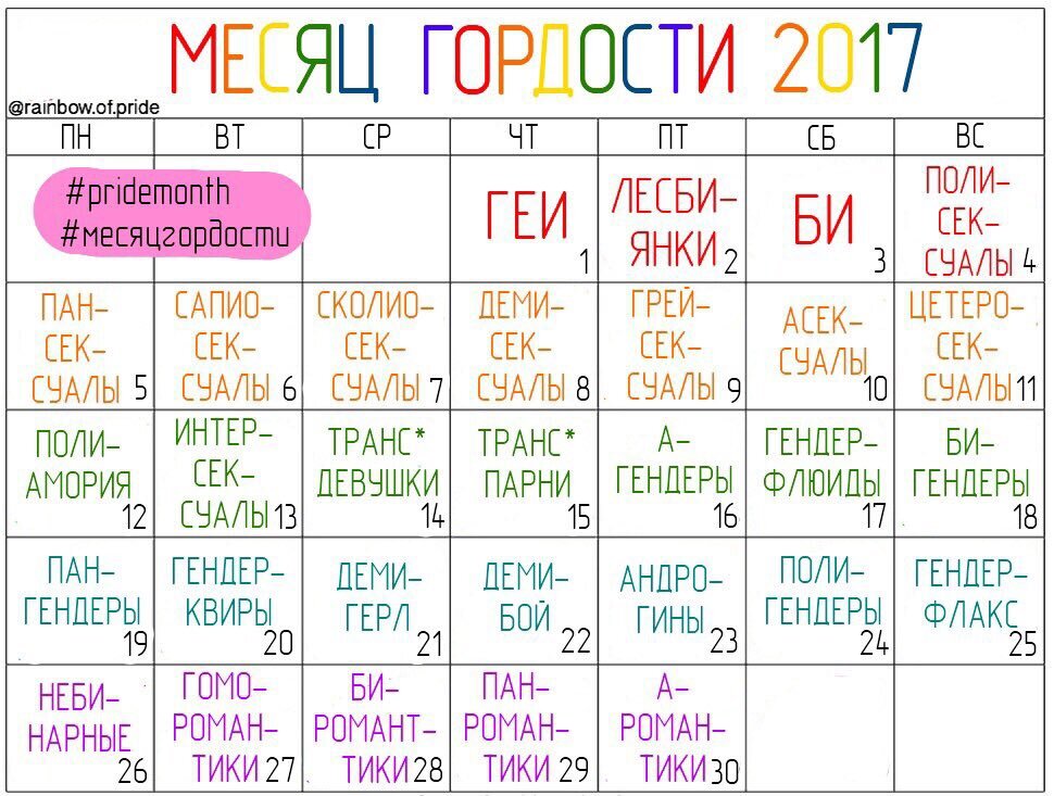 Прайд-календарь образца 2017 года