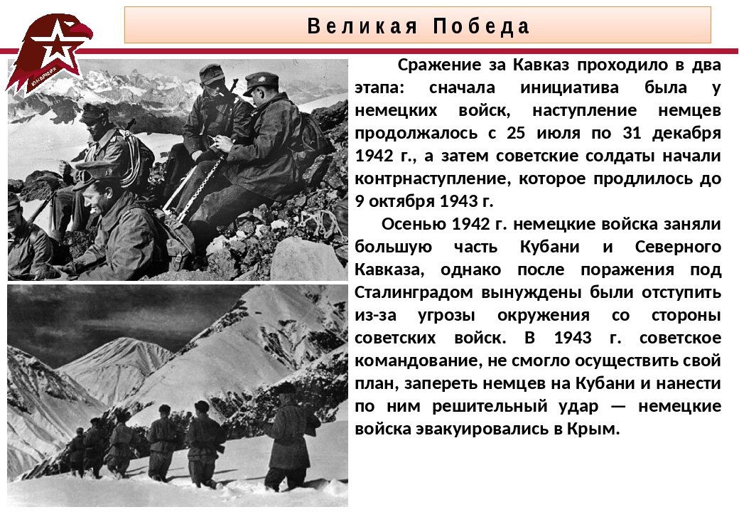 День разгрома советскими войсками немецко фашистских войск в битве за кавказ презентация