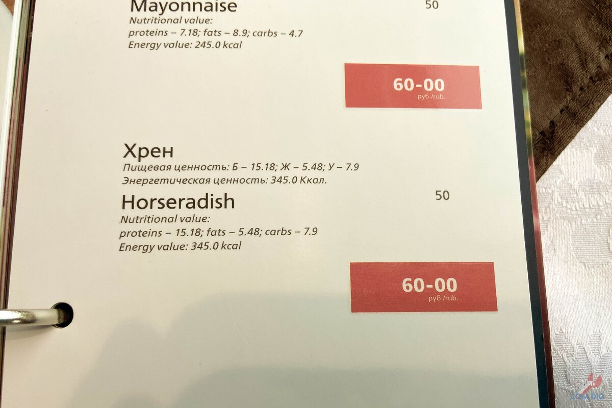 Меню. 