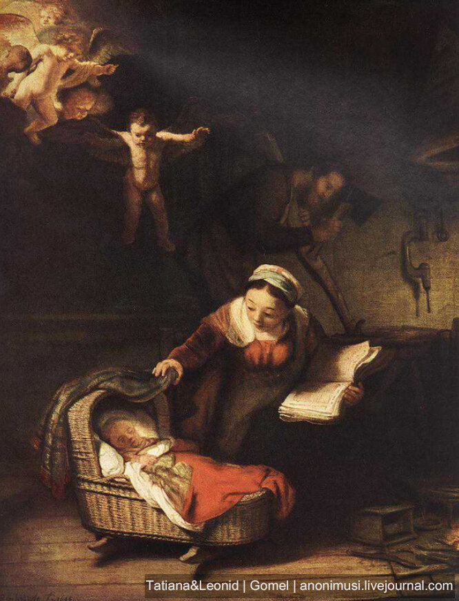 Рембрандт "Святое семейство и ангелы"  Rembrandt "The Holy Family and Angels"