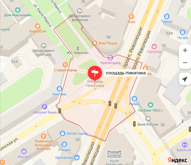 Площадь Никитина  по градостроительному плану была сформулирована в 1822 году. 