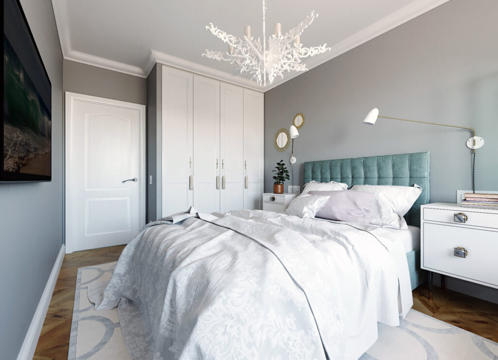 Сканди двушка с элементами классики. Уютный интерьер для семьи из двух человек