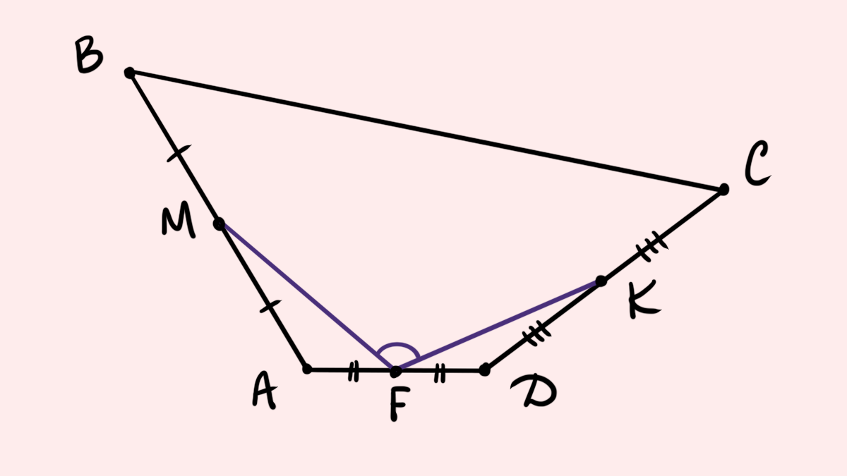 Рис. 2. ABCD - четырёхугольник; точки M, F и K - середины сторон AB, AD и DC