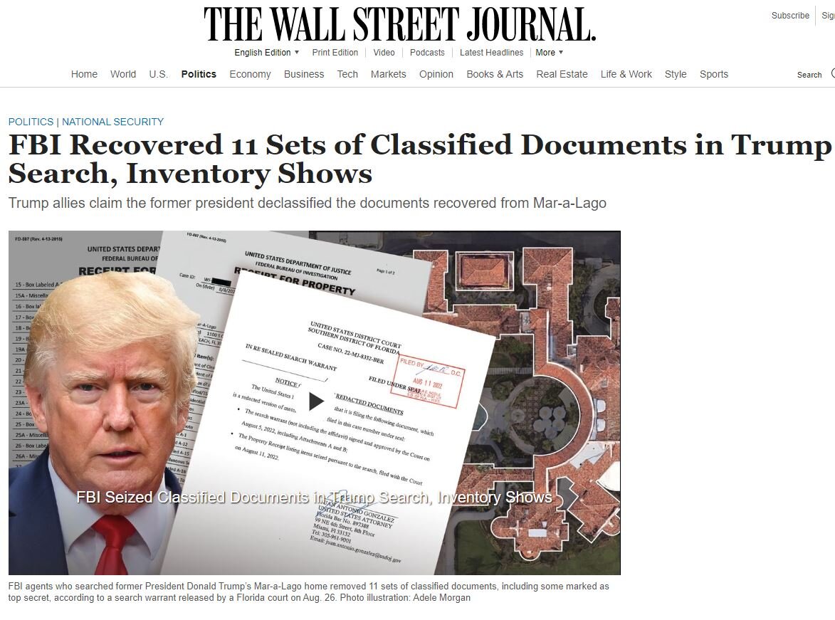 11 комплектов секретных документов было найдено при обыске в имении Дональда Трампа.