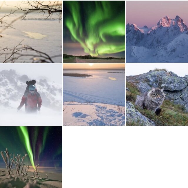 Мои первые фотографии в Инстаграм. Северное сияние в Мурманской области, горы приэльбрусья, Таганай  и конечно Волга.. 