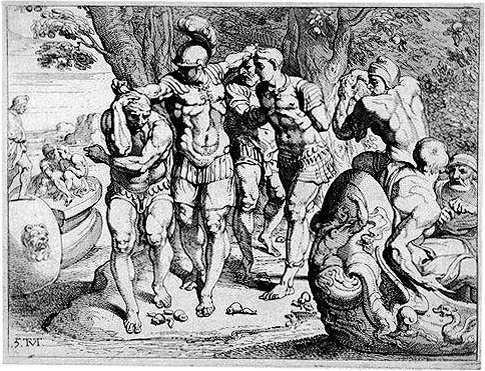 Одиссей уводит своих людей с острова лотофагов.