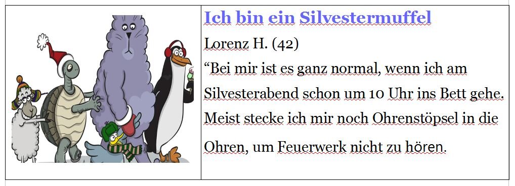 У всех есть дакой друг. Silvestermuffel или просто Muffel. 