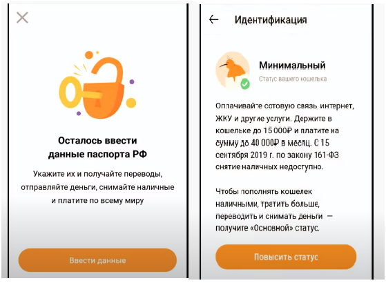 Вход в кошелек и начало идентификации