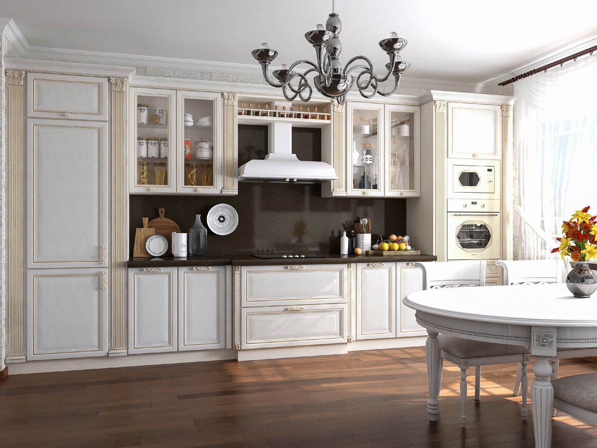 Кухня с рамочными фасадами из МДФ Лоренцо в цвете ПП Бьянко Латунь