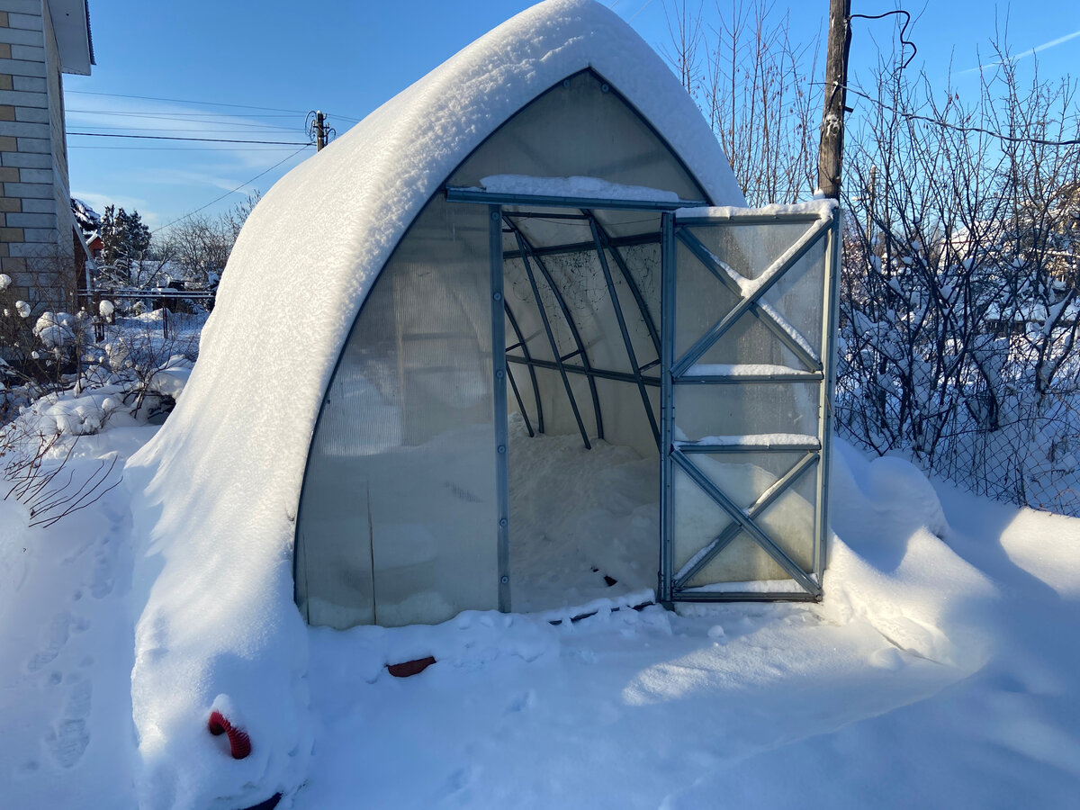 Наша теплица Стрелка. Фото сделано прошлой зимой. Снега было больше, чем теперь