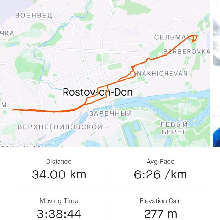 Маршрут пробежки в Strava.