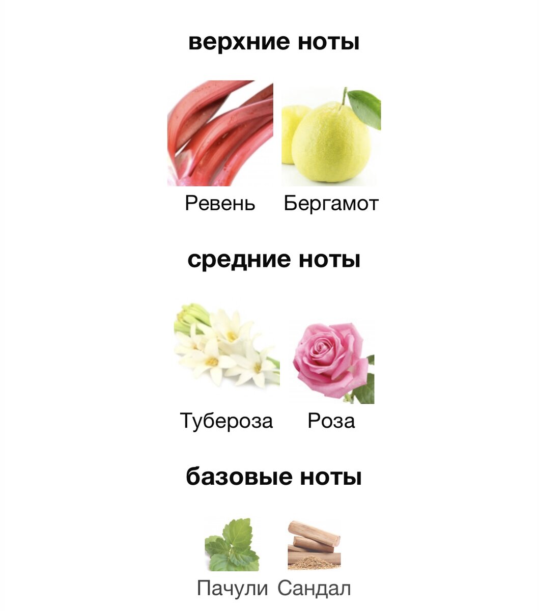 Ревень и бергамот слышу, розу - тоже, она есть в сердце. Пачули и сандала - не слышу вообще 🤷‍♂️