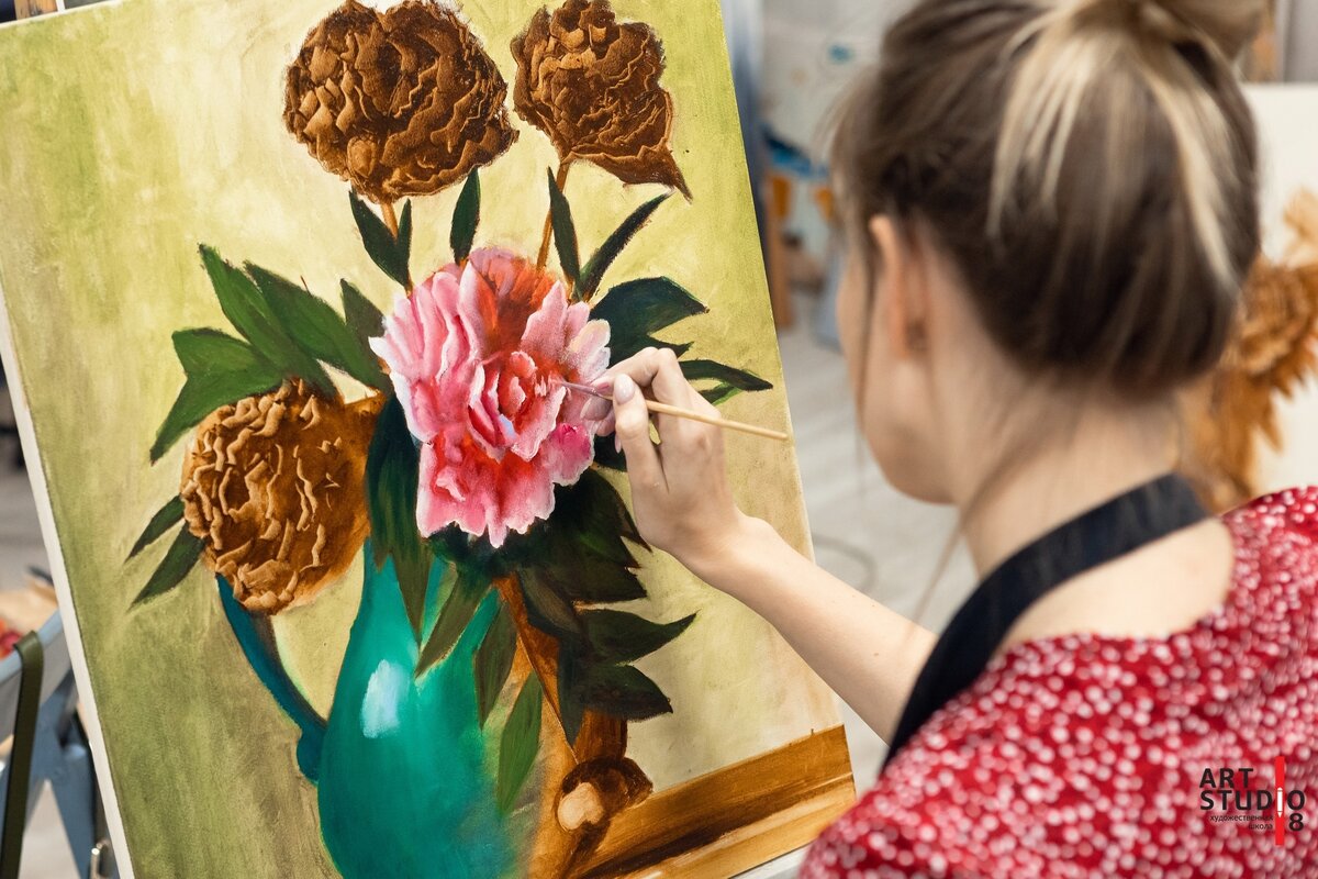 Ученица с интенсива по масляной живописи. Пишем картину с фотографии.