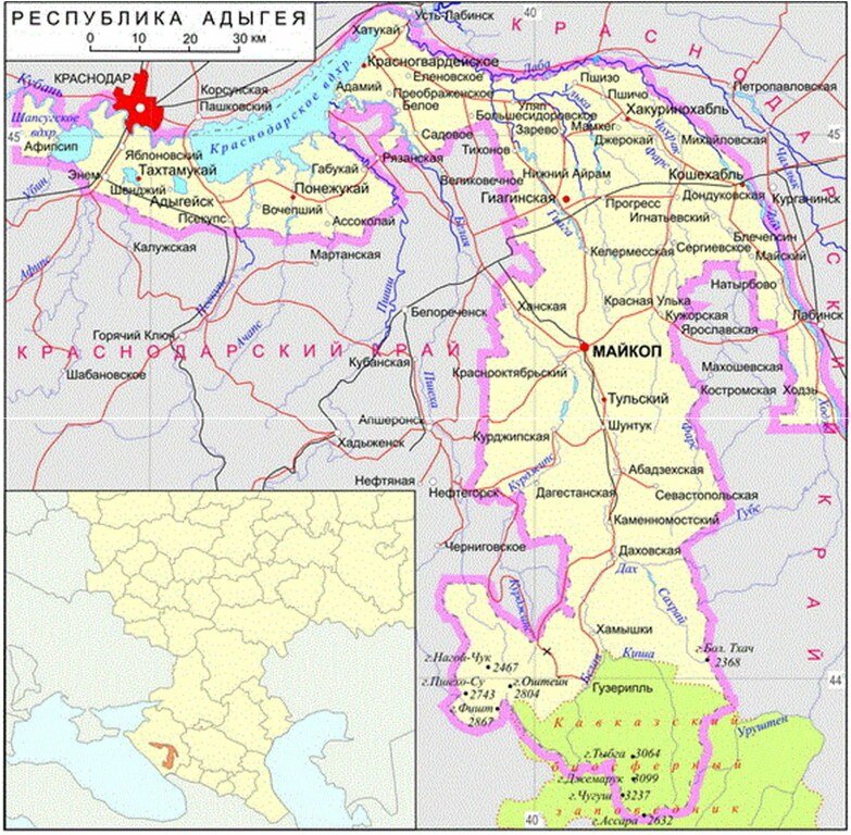 Краснодарский край республика адыгея экономическая карта