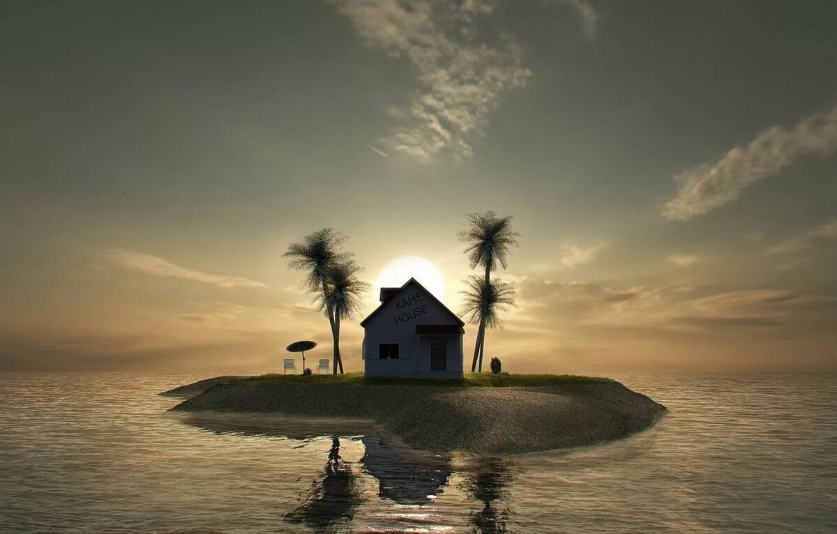 Одинокий домик на острове