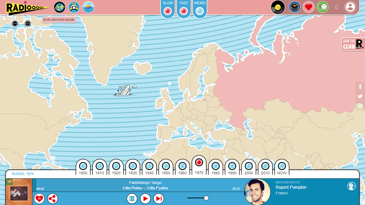 На сайте можно слушать радио любой страны от 1900 года до современного