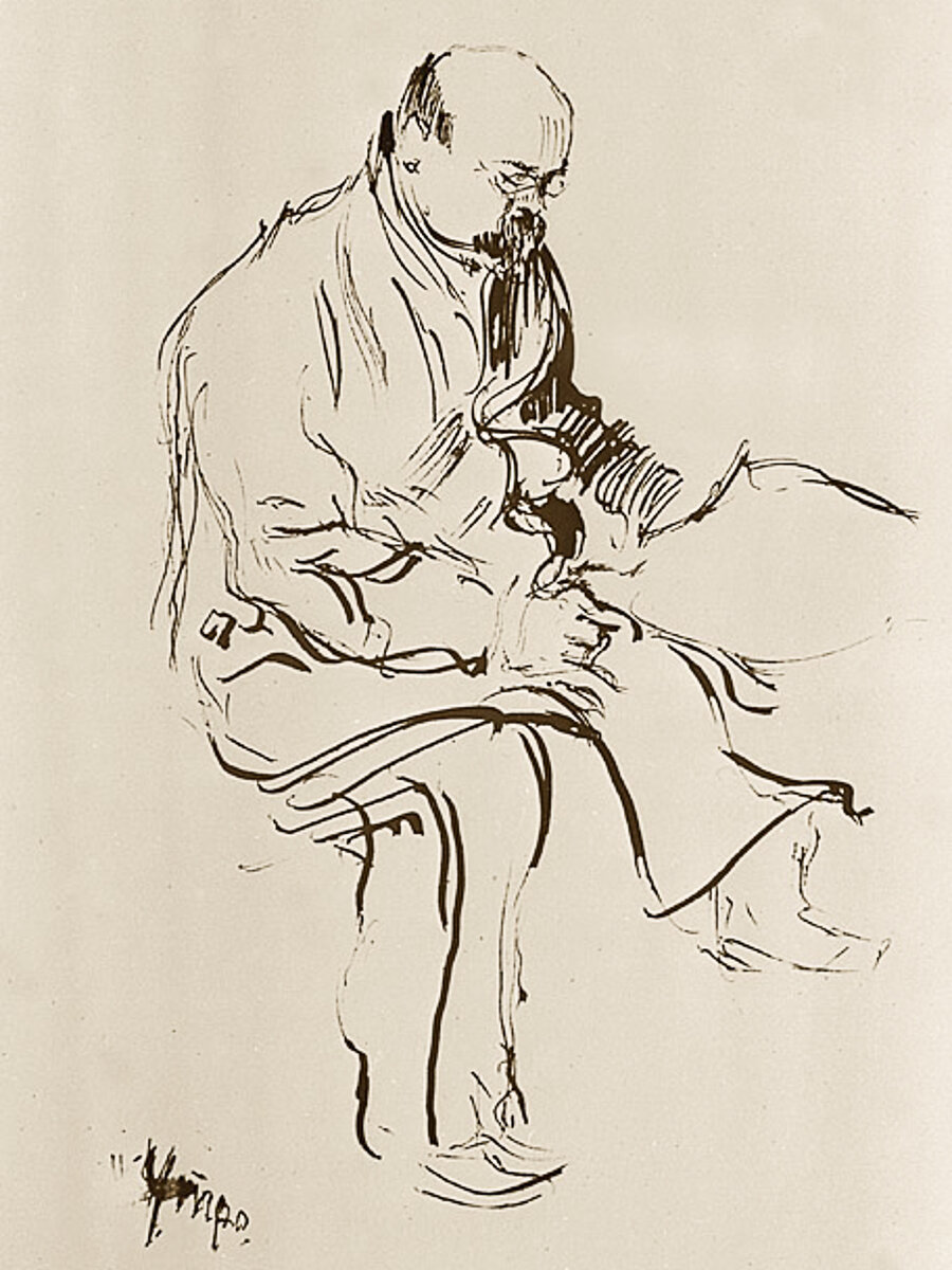 Михаил Абрамович Морозов за чтением газеты. Рисунок С.А. Виноградова