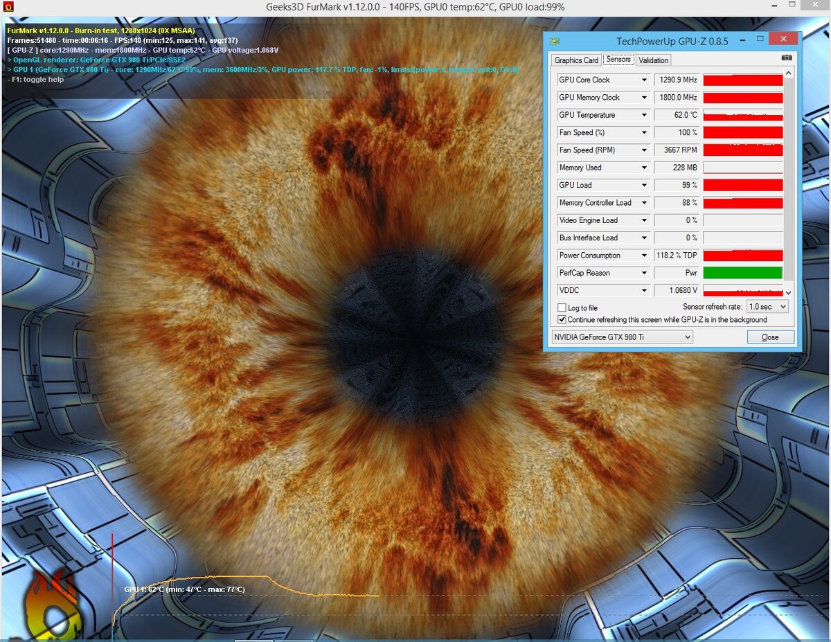 fur mark, тестируйте около 15 минут